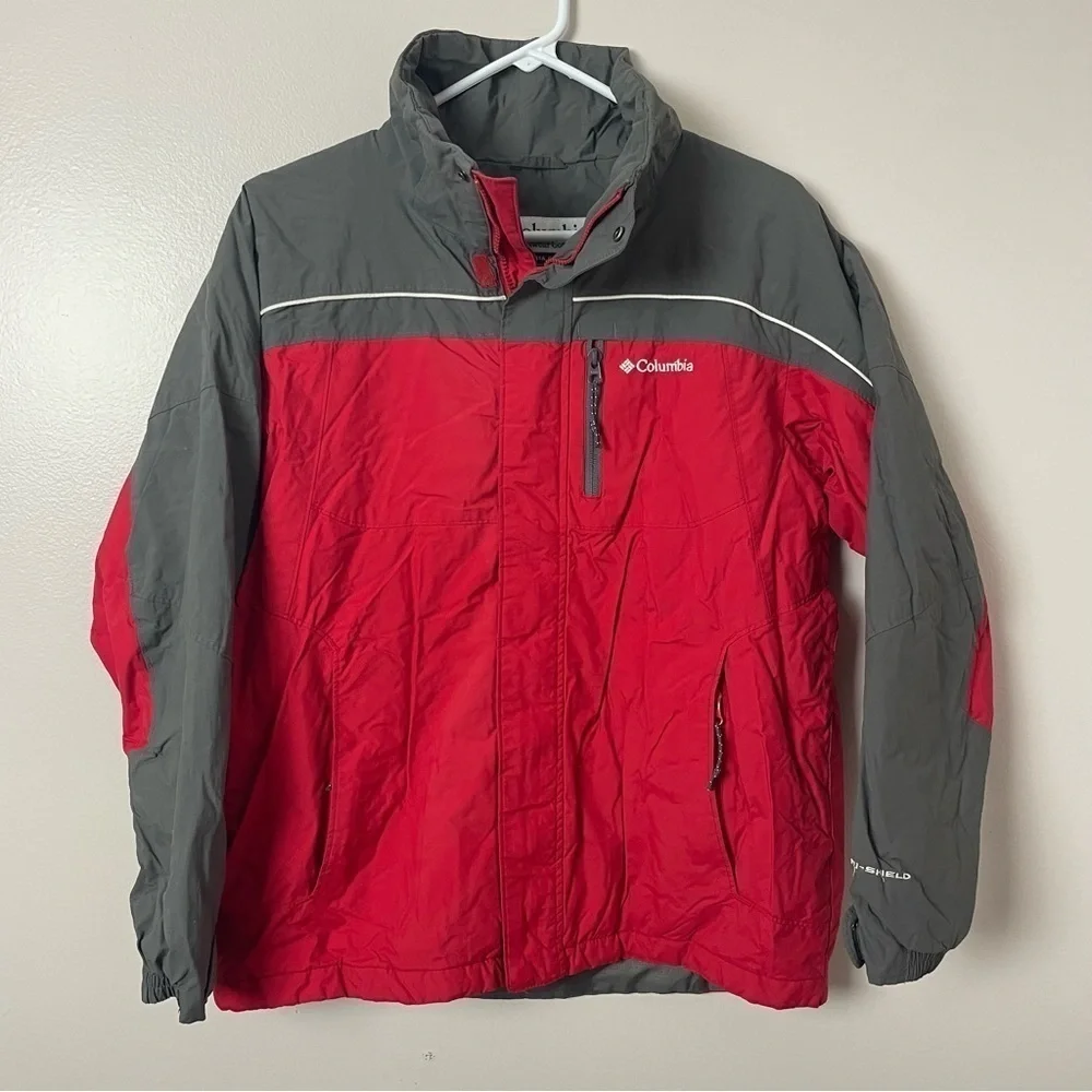 Columbia Youth Winter Coat – Waterproof, Zip Pockets – Red & Gray, Size 14/16